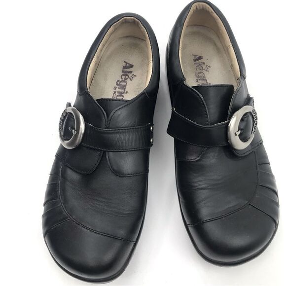 Alegria KHLOE Black Leather Buckle Side Slip On Loafer Comfort Support Shoes - Picture 1 of 16